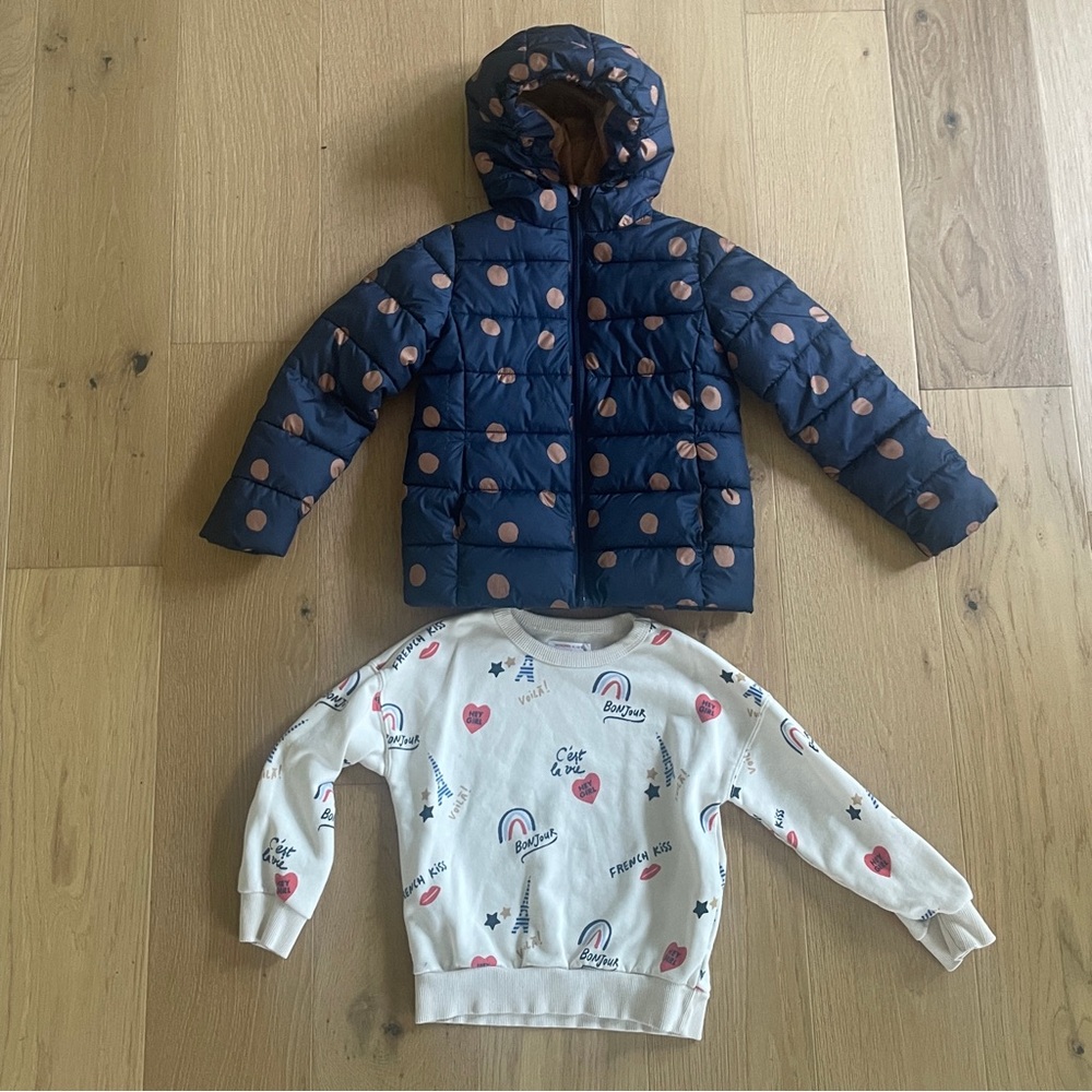 Navy Polka Dot Puffer Jacket & Sweatshirt Bundle